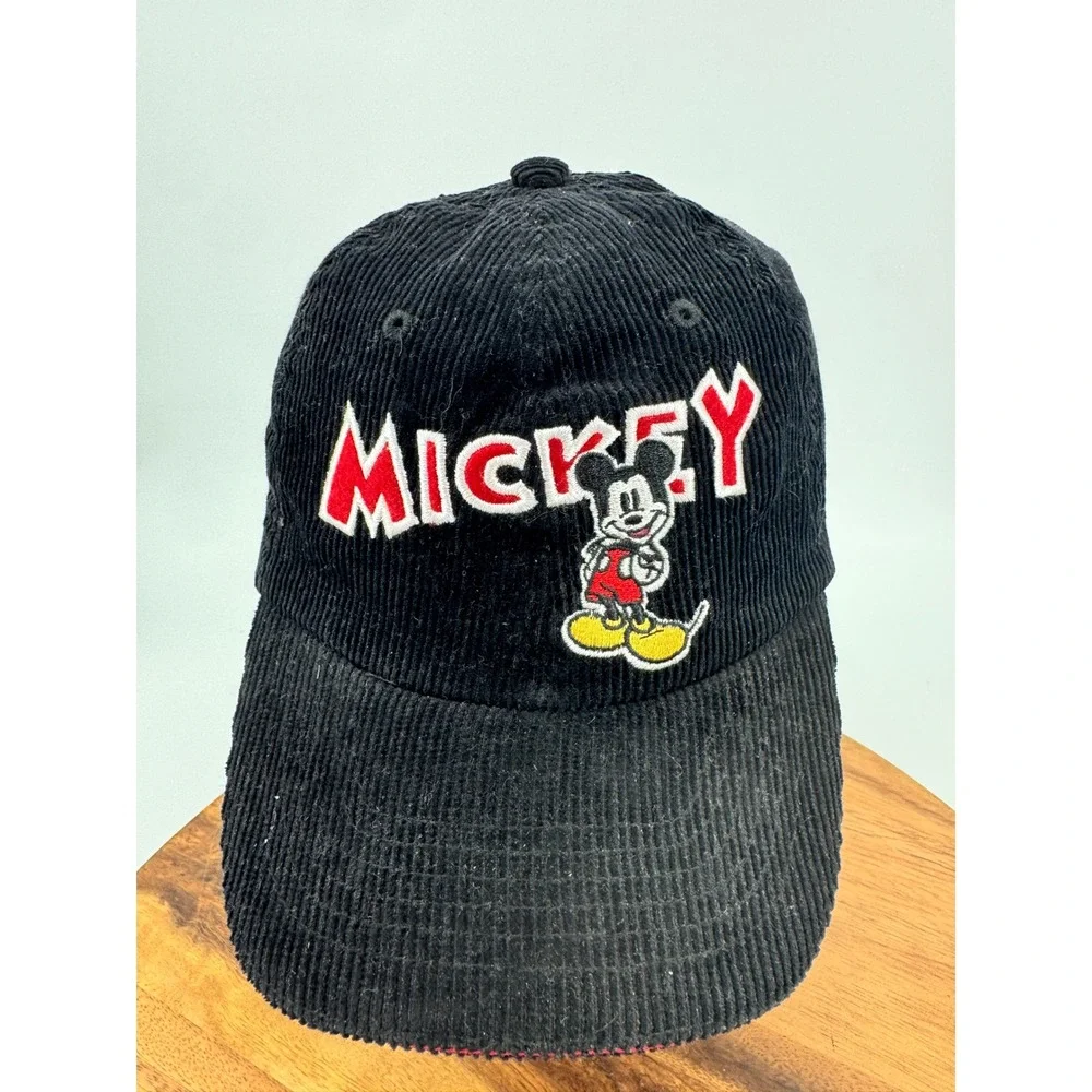 Disney Store Mickey Mouse‎ Corduroy Hat Mens S/M Black Embroidered Baseball Cap